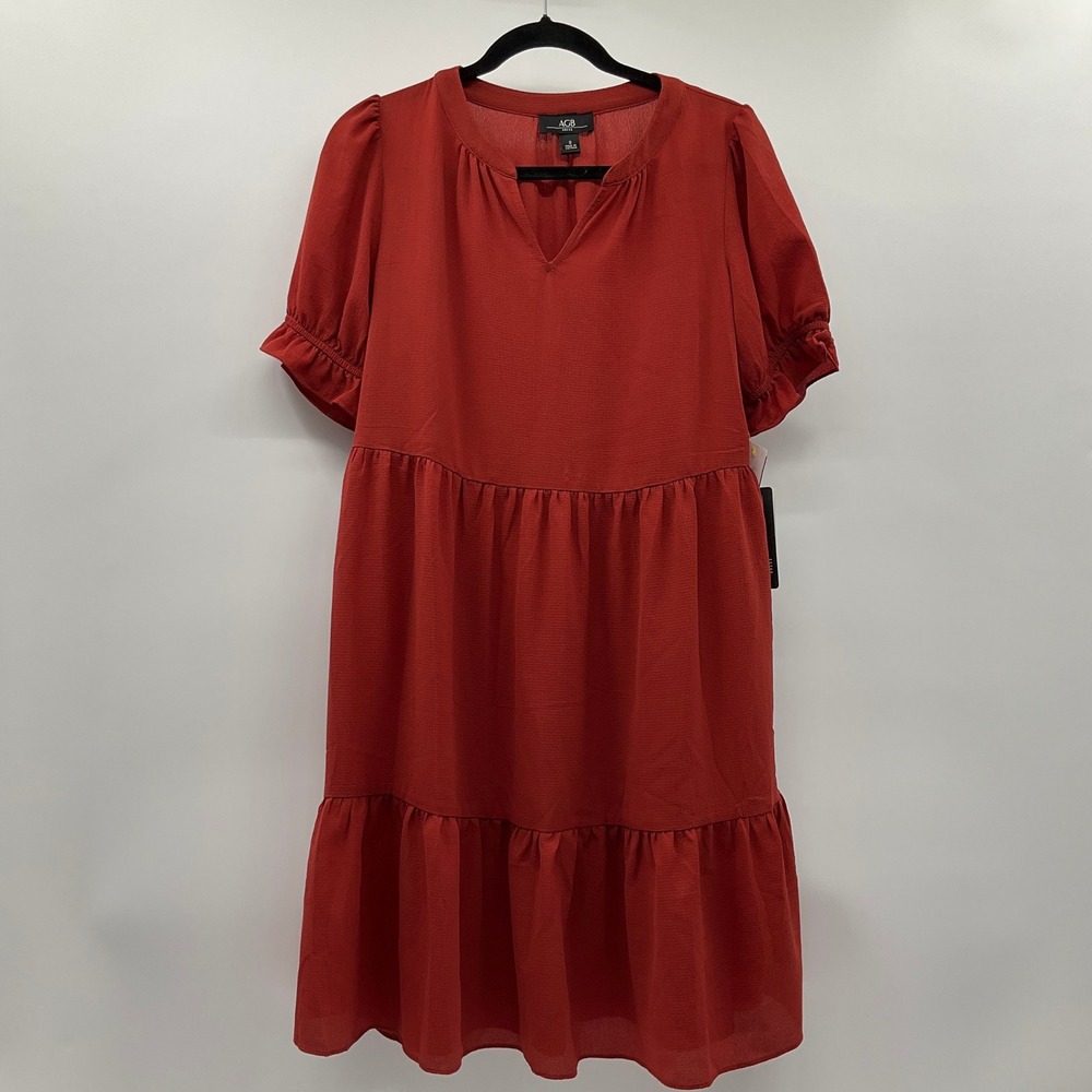 Romantic Tiered Dress Sz Small Ruffle Neck Rust Orange Cottagecore Boho Feminine